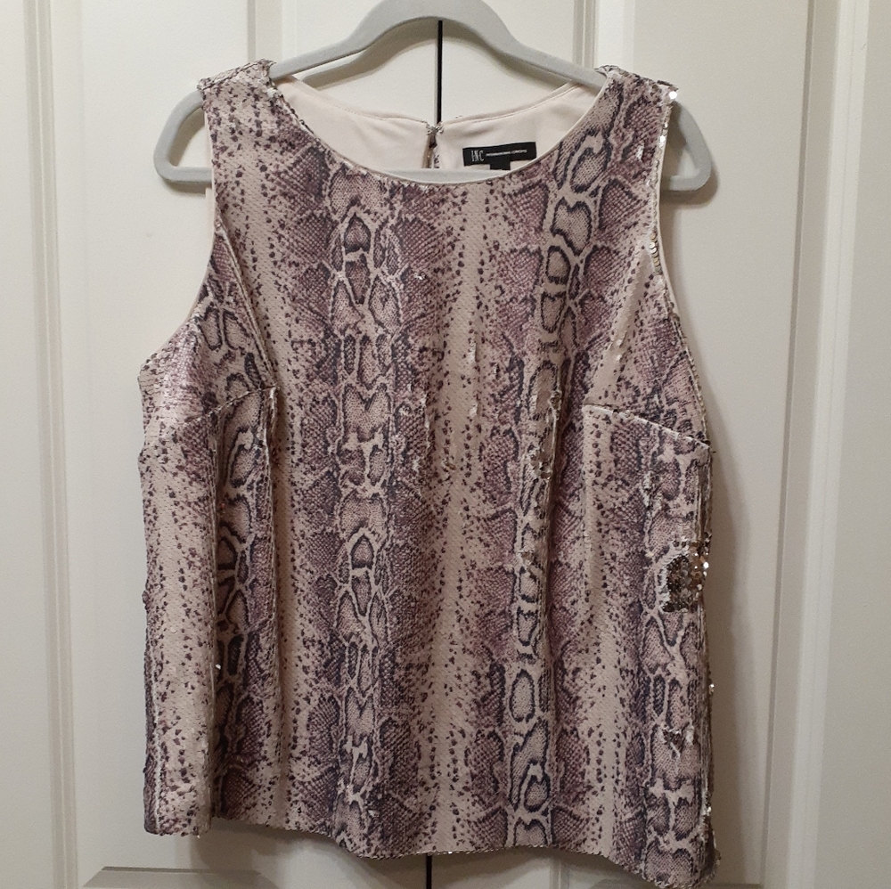 Snakeskin Embossed Sequin Sleeveless Shell Tank Top 1X NWOT